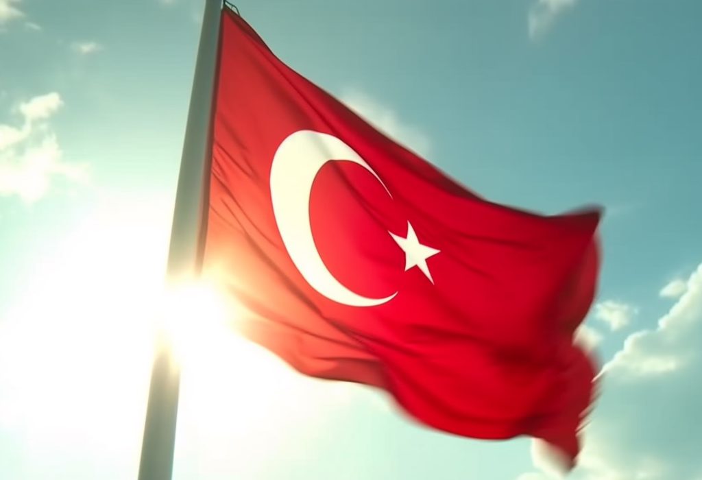 Turkish flag flying high in majestic star shaped sky generated by artificial intelligence