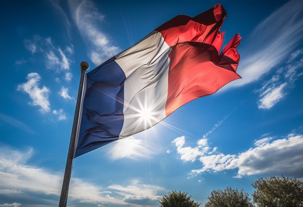 Waving flag symbolizes patriotism and freedom outdoors generated by artificial intelligence